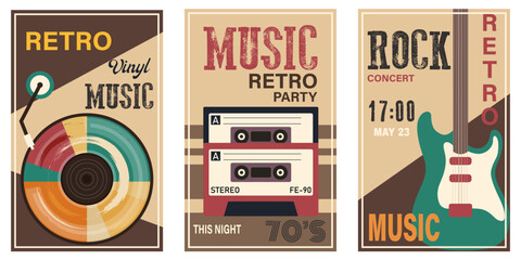 Set of vector retro music poster. Retro party cover design. Vector ilustration