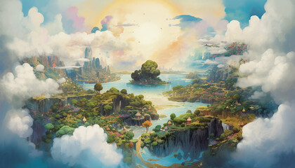 surreal colorful landscape with clouds generative art