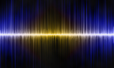 Sound waves oscillating with green, blue and purple light glow.abstract background.
