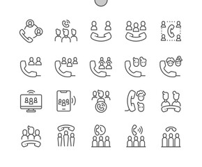 Group call. Meeting. Communication, business, contact, support. Pixel Perfect Vector Thin Line Icons. Simple Minimal Pictogram