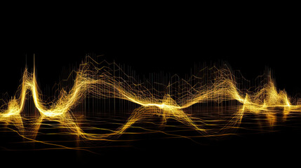 Gold music wave isolated on black background. Ai generated