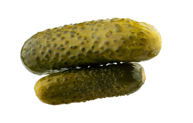 Close up view of homemade tasty canned cucumbers in jar isolated on white