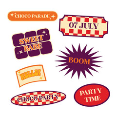 Groovy hippie 70s stickers. Funny cartoon flower, rainbow, peace, Love, heart, daisy