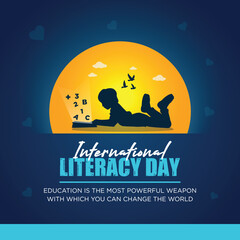 International Literacy Day Social Media Banner, Open book and Children education Vector illustration