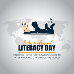 International Literacy Day Social Media Banner, Open book and Children education Vector illustration