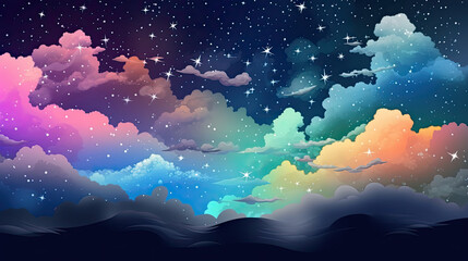Obraz na płótnie Canvas Night sky with clouds and colorful stars beautiful wallpaper AI generative