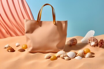 beach bag style simple design beach view professional photography ai generated