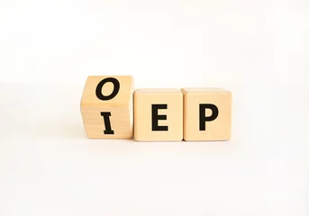 Deurstickers IEP or OEP symbol. Concept words IEP initial enrollment period OEP open enrollment period. Beautiful white table white background. Medical initial or open enrollment period concept. Copy space. © Dzmitry