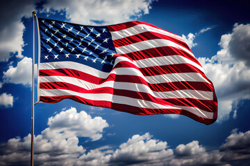 American Flag Against Blue Sky. Generative Ai