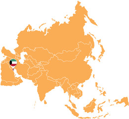 Kuwait map in Asia, Kuwait location and flags.