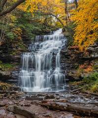 Fototapeta na wymiar Autumn waterfall at Ricketts Glen State Park - Pennsylvania - Ganoga Falls 