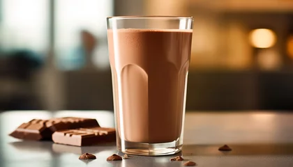 Foto op Plexiglas Herbalife chocolate protein shake on table, © PGS