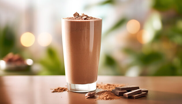Herbalife chocolate protein shake on table,