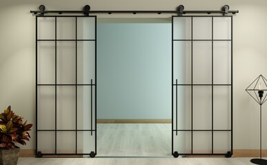 Modern sliding glass door in the room