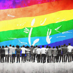 Pride Flag Surrounded by People created By Generative AI