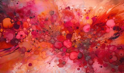  an abstract painting with red and pink colors and bubbles on it.  generative ai