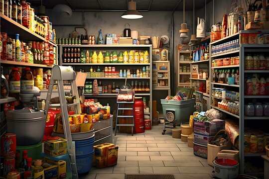 etalase in the minimarket room with stuff professional photography ai generated