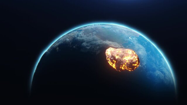 fiery asteroid approaching planet earth