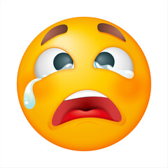 Crying vector emoji on white background. Vector emoji. Tearful yellow face. Cute emoticon.