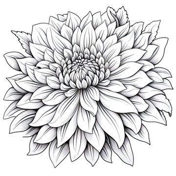 drawing and sketch flower. Black and white with line art illustration. Generative AI
