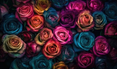 Fototapeta na wymiar a bunch of multicolored roses that are very colorful. generative ai
