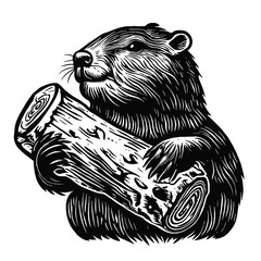 beaver with a log vector sketch © Satoru Sketches