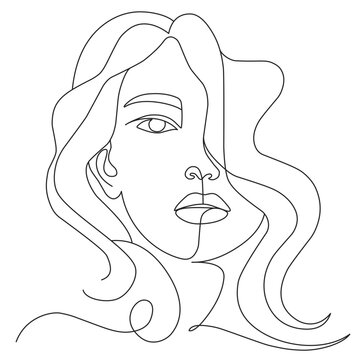 recommend clip art: Women’s day line art style vector illustration. Line art vector illustration of girl face with hair