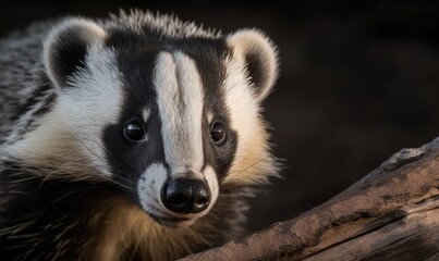  a raccoon looking at the camera while standing on a log.  generative ai