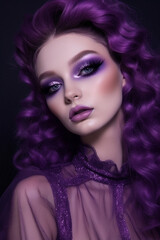 Fototapeta premium A woman with purple hair and purple eyes Generative AI