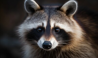 Naklejka na ściany i meble a raccoon looking at the camera with a blurry background. generative ai