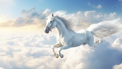 Naklejka na ściany i meble Pegasus soaring through clouds their majestic presence inspiring dreams of flight AI generated