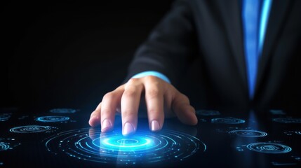 Generative AI Businessman login with fingerprint scanning technology