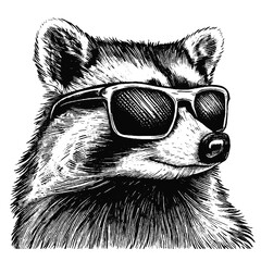 cool funny raccoon wearing sunglasses vector sketch © Satoru Sketches
