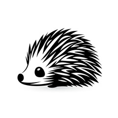 Black outlined cartoon hedgehog on a white background, featuring a stylized representation of a hedgehog in the style of characterized animals.