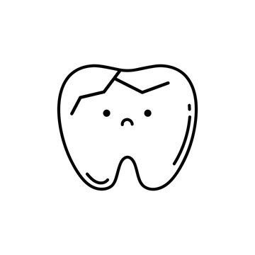 Cute Cartoon Clip Art - Tooth icon with broken and crying face on blue background, Tooth get sick - Vector illustration in doodle style. Sick tooth icon, stomatology and dental, caries