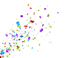 Colorful cut out foil ribbon exploding confetti.