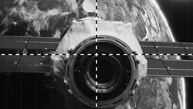 simulation of video surveillance of the docking of the Space Module with the Space Station in the orbit of Planet Earth