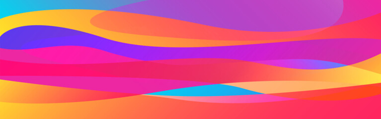 Color background. Abstract gradient shapes. Futuristic wave banner. Geometric liquid design. Wide multicolor elements. Trendy fluid composition. Vector illustration