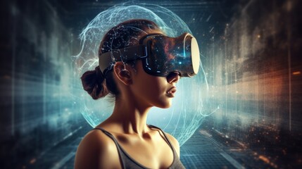  Generative AI Girl Experiencing virtual technology world
