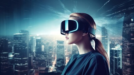  Generative AI Girl Experiencing virtual technology world