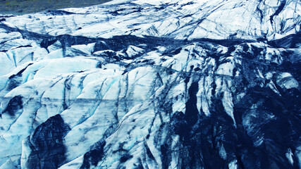 Aerial view of the beautiful polar landscape of Iceland glacier. Nature background for tourism, design and advertising