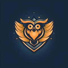 Elegant golden owl logo illustration, AI generated