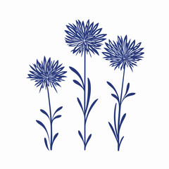 Whimsical cornflower outline illustration with intricate details.