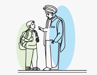 Father and kids line art vector Happy Fathers day illustration