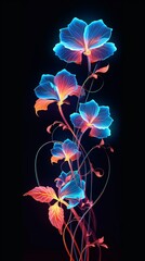 Floral design in the style of digital neon, created with Generative AI technology