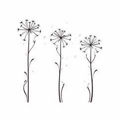 Graceful dandelion outline illustration for design projects.