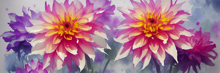 Cartoon Dahlia flowers. AI generated illustration