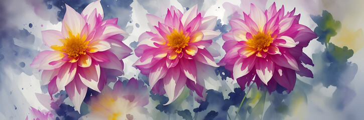 Cartoon Dahlia flowers. AI generated illustration