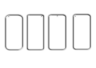 Realistic models smartphone with transparent screens. Smartphone mockup collection. Device front view. 3D mobile phone with shadow on transparent background - stock