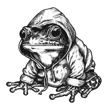 cool frog wearing hoodie sketch